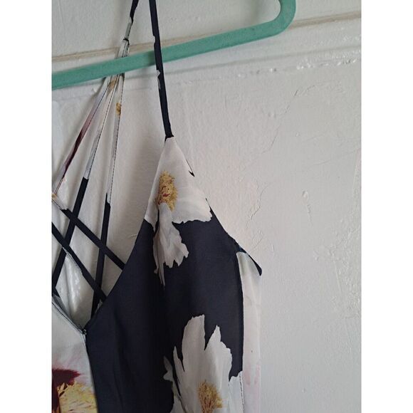 Intermix Women Silk Medium Wrap Tie Floral Midi Hi Low Tiered Dress Blue Yellow - Picture 7 of 13